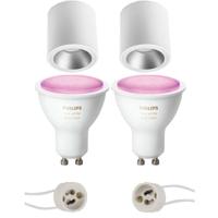 Pragmi Cliron Pro - Opbouw Rond - Mat Wit/Zilver - Verdiept - Ø90mm - Philips Hue - Opbouwspot Set GU10 - White and Color Ambiance - Bluetooth - thumbnail