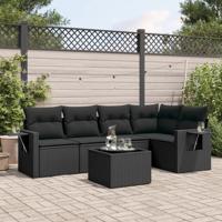 6-delige Loungeset met kussens poly rattan zwart - thumbnail