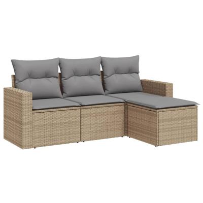 4-delige Loungeset met kussens poly rattan beige - thumbnail