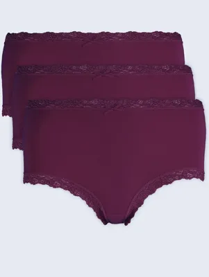 Nina von C 3-pack dames Taille slips - Kanten modal dames onderbroek - Katoenen kruisje