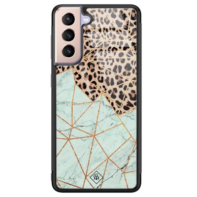 Samsung Galaxy S21 glazen hardcase - Luipaard marmer mint Samsung Galaxy S21 glazen hardcase - Luipaard marmer mint