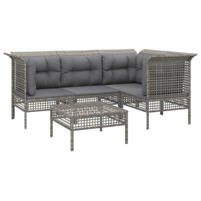 5-delige Loungeset met kussens poly rattan grijs 5-delige Loungeset met kussens poly rattan grijs