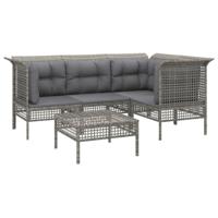 5-delige Loungeset met kussens poly rattan grijs - thumbnail