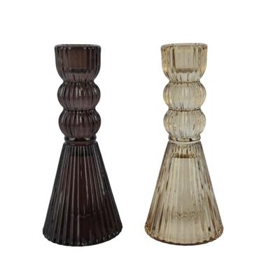 Kandelaar Kegel Ribbel Glas 15cm Assorti 1st