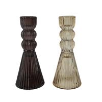 Kandelaar Kegel Ribbel Glas 15cm Assorti 1st - thumbnail