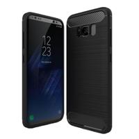 Samsung Galaxy S8 Geborsteld koolstofvezel structuur beschermend TPU back cover Hoesje (zwart) - thumbnail