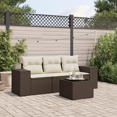 4-delige Loungeset met kussens poly rattan bruin 4-delige Loungeset met kussens poly rattan bruin