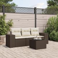 4-delige Loungeset met kussens poly rattan bruin - thumbnail