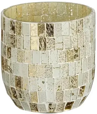 House of Seasons theelichthouder glas mozaik 9.5x9.5cm wit House of Seasons theelichthouder glas mozaik 9.5x9.5cm wit