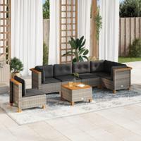 7-delige Loungeset met kussens poly rattan grijs - thumbnail