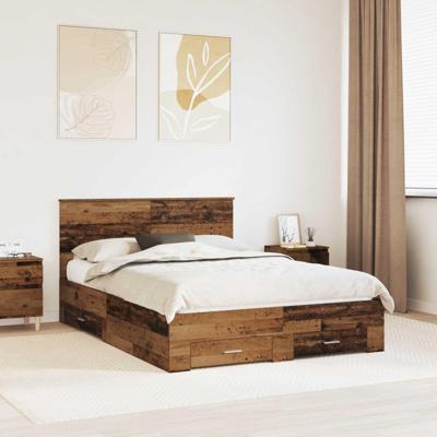 Bedframe met hoofdeinde Oudhout 135 x 190 cm Bewerkt hout