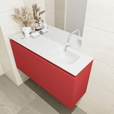 MONDIAZ OLAN 100cm toiletmeubel fire. LEX wastafel talc rechts geen kraangat MONDIAZ OLAN 100cm toiletmeubel fire. LEX wastafel talc rechts geen kraangat