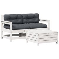 3-delige Loungeset met kussens massief grenenhout wit - thumbnail