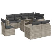 9-delige Loungeset met kussens poly rattan lichtgrijs - thumbnail