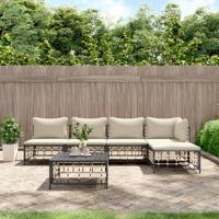 6-delige Loungeset met kussens poly rattan antracietkleurig - thumbnail