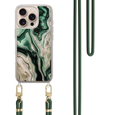 iPhone 16 Pro hoesje met groen koord - Green waves