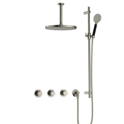 Hotbath Cobber - CB7067 - Inbouw Regendoucheset - Geborsteld Nikkel - 2 Stopkranen - Thermostatisch - Plafondbuis 15 cm - Hoofddouche 300 mm - Ronde Handdouche 3 Standen - met M106 - Waterbesparend - V02
