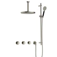 Hotbath Cobber - CB7067 - Inbouw Regendoucheset - Geborsteld Nikkel - 2 Stopkranen - Thermostatisch - Plafondbuis 15 cm - Hoofddouche 300 mm - Ronde Handdouche 3 Standen - met M106 - Waterbesparend - V02 - thumbnail