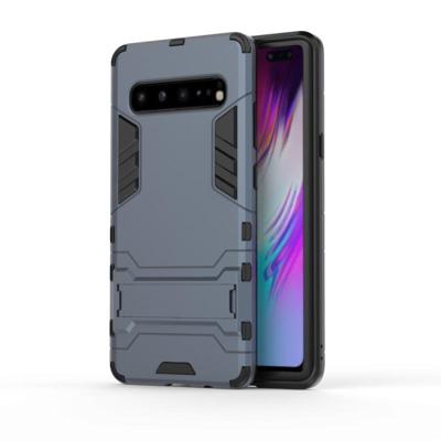 Schokbestendige PC + TPU Case voor Galaxy S10 5G met houder (marineblauw)