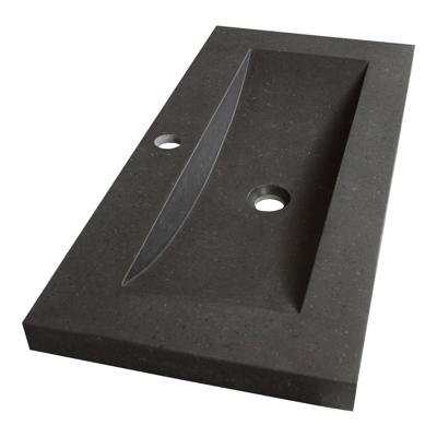 Brauer Magma Wastafel Ondiep - 80 cm - met 1 Spoelbak en 1 Kraangat - Natuursteen Basalt Antraciet