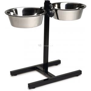 Standaard met 2 rvs 25 cm hondenvoerbakken zwart Standaard met 2 rvs 25 cm hondenvoerbakken zwart