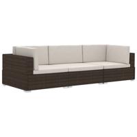 3-delige Loungeset met kussens poly rattan bruin - thumbnail