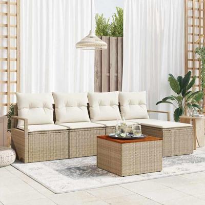 Tuinbankenset met opslag 6 pcs Beige en Crème poly rattan