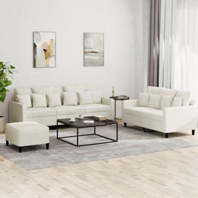 3-delige Loungeset met kussens fluweel crèmekleurig