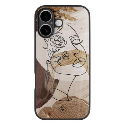 iPhone 16 glazen hardcase - Abstract gezicht bruin