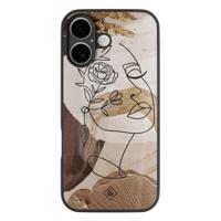 iPhone 16 glazen hardcase - Abstract gezicht bruin - thumbnail