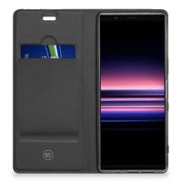 Sony Xperia 5 Stand Case Zwart Roze Vormen - thumbnail