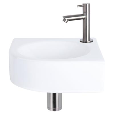 Differnz Cleo fonteinset - 30x30x10cm - Kwartrond - 1 kraangat - Recht matte chromen kraan - Keramiek Wit 38.401.11 Differnz Cleo fonteinset - 30x30x10cm - Kwartrond - 1 kraangat - Recht matte chromen kraan - Keramiek Wit 38.401.11