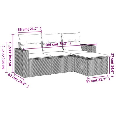 5-delige Loungeset met kussens poly rattan zwart - thumbnail