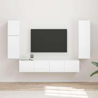 Tv-meubelset Wandgemonteerd 4 pcs Hoogglans wit Bewerkt hout - thumbnail