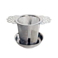 Theefilter RVS - Theezeef losse thee voor kop of hele pot met houder en lekbakje - thumbnail