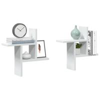Wandschappen 2 st 38x12x38 cm bewerkt hout wit - thumbnail