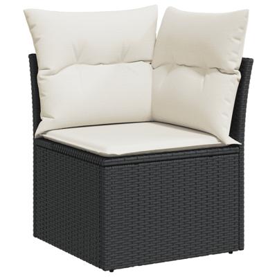 5-delige Loungeset met kussens poly rattan zwart - thumbnail
