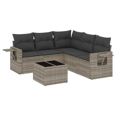 6-delige Loungeset met kussens poly rattan lichtgrijs