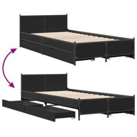 Bedframe met lades bewerkt hout zwart 75x190 cm - thumbnail