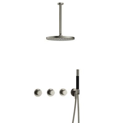 Hotbath Cobber - CB7067 - Inbouw Regendoucheset - Geborsteld Nikkel - 2 Stopkranen - Thermostatisch - Plafondbuis 30 cm - Hoofddouche 300 mm - Staafhanddouche - met M106 - Waterbesparend