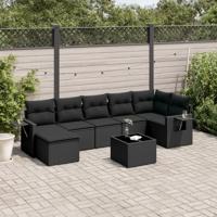 8-delige Loungeset met kussens poly rattan zwart - thumbnail