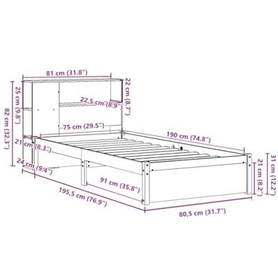 Bed met boekenkast zonder matras grenenhout wit 75x190 cm
