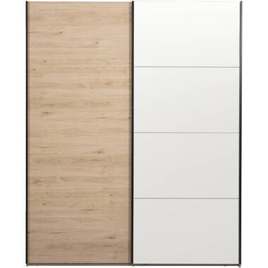 Schuifdeurkast Bergamo - eikenkleur/spiegel - 221x178,5x66,6 cm - Leen Bakker