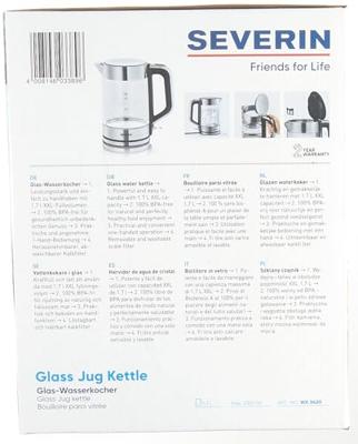 Severin WK 3420 Waterkoker Kabelgebonden Aantal/Volume: 1.7 l Glas, RVS (geborsteld), Zwart
