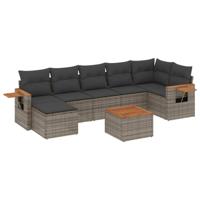 7-delige Loungeset met kussens poly rattan grijs - thumbnail