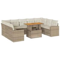 10-delige Loungeset met kussens poly rattan beige - thumbnail