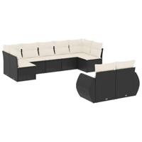 9-delige Loungeset met kussens poly rattan zwart - thumbnail