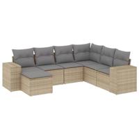 7-delige Loungeset met kussens poly rattan beige - thumbnail