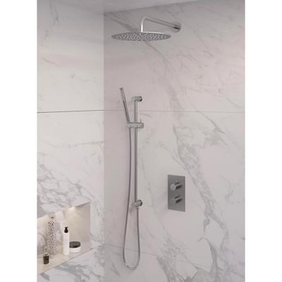 Brushed Edition thermostatische regendouche met 3-weg omstelling SET 40, inclusief 30 cm douchekop en gebogen muurarm, handdouche, doucheslang en geïntegreerde glijstang in RVS geborsteld PVD