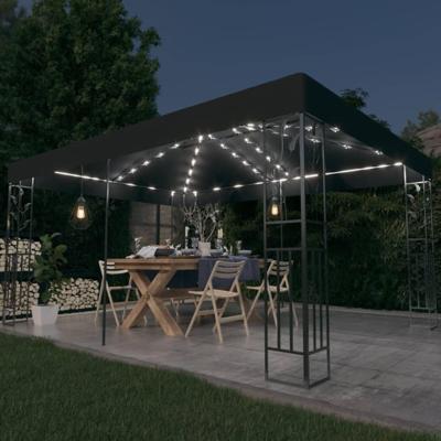 Prieel met dubbel dak en LED-lichtslinger 3x4 m antracietkleur